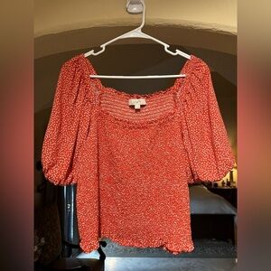LOFT Red and White Textured Blouse
